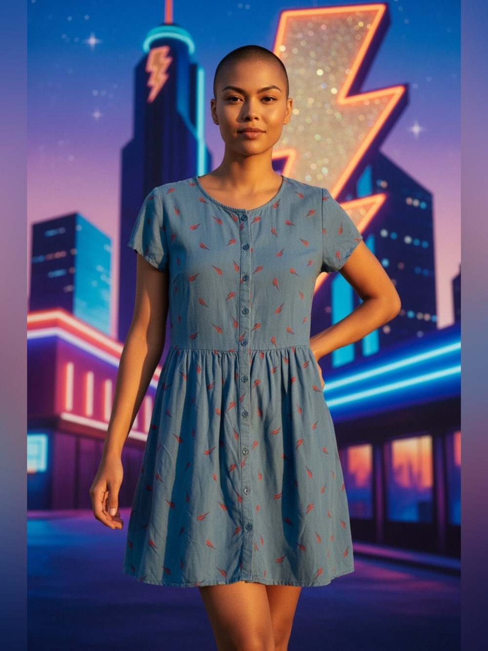Junk Food Clothing Blue and Red Lightning Bolts Dress